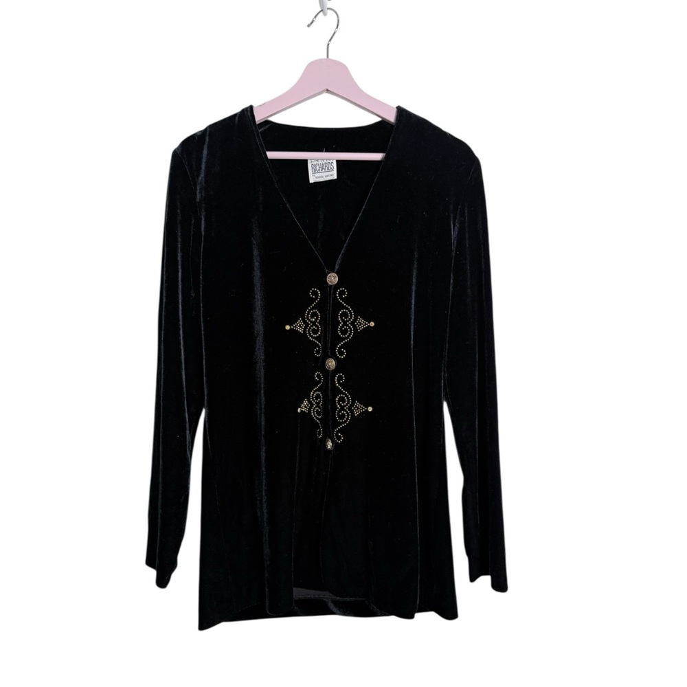 Vintage 90s R&M Richards velvet Black gold embellished Top medium
